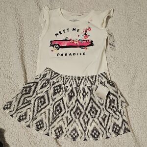 OshKosh B'gosh White Top and Black Patterned Skirt Kids Matching Set